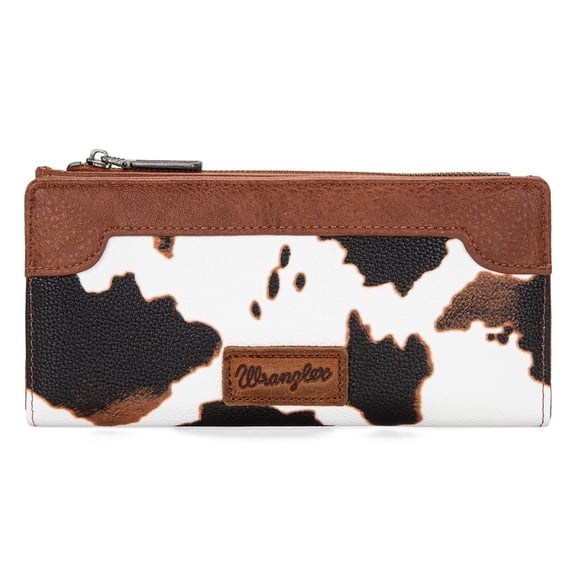 Wrangler Cow Print Wallets Womens Bifold Credit Card Wallet Women's Wallets, Card Cases & Money Organizers Brown Wallet for Women Ladies Female Cash Wallet with Smooth Zipper