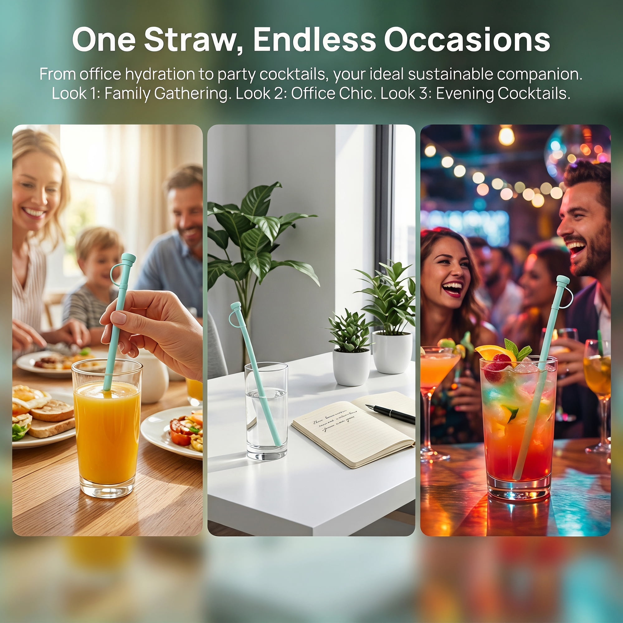 Unique Bargains 8Pcs Reusable Durable Silicone Dishwasher Safe Straws Green