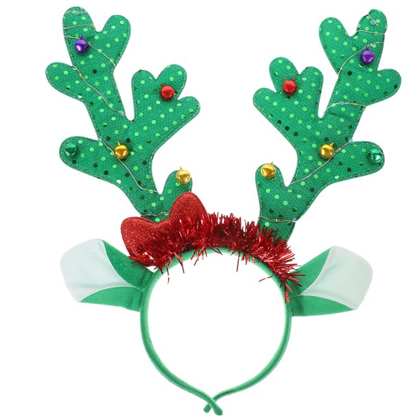 KAKOWELY Diadema navideña con luces LED y cuernos de ciervo, ideal como regalo para fiestas navideñas.