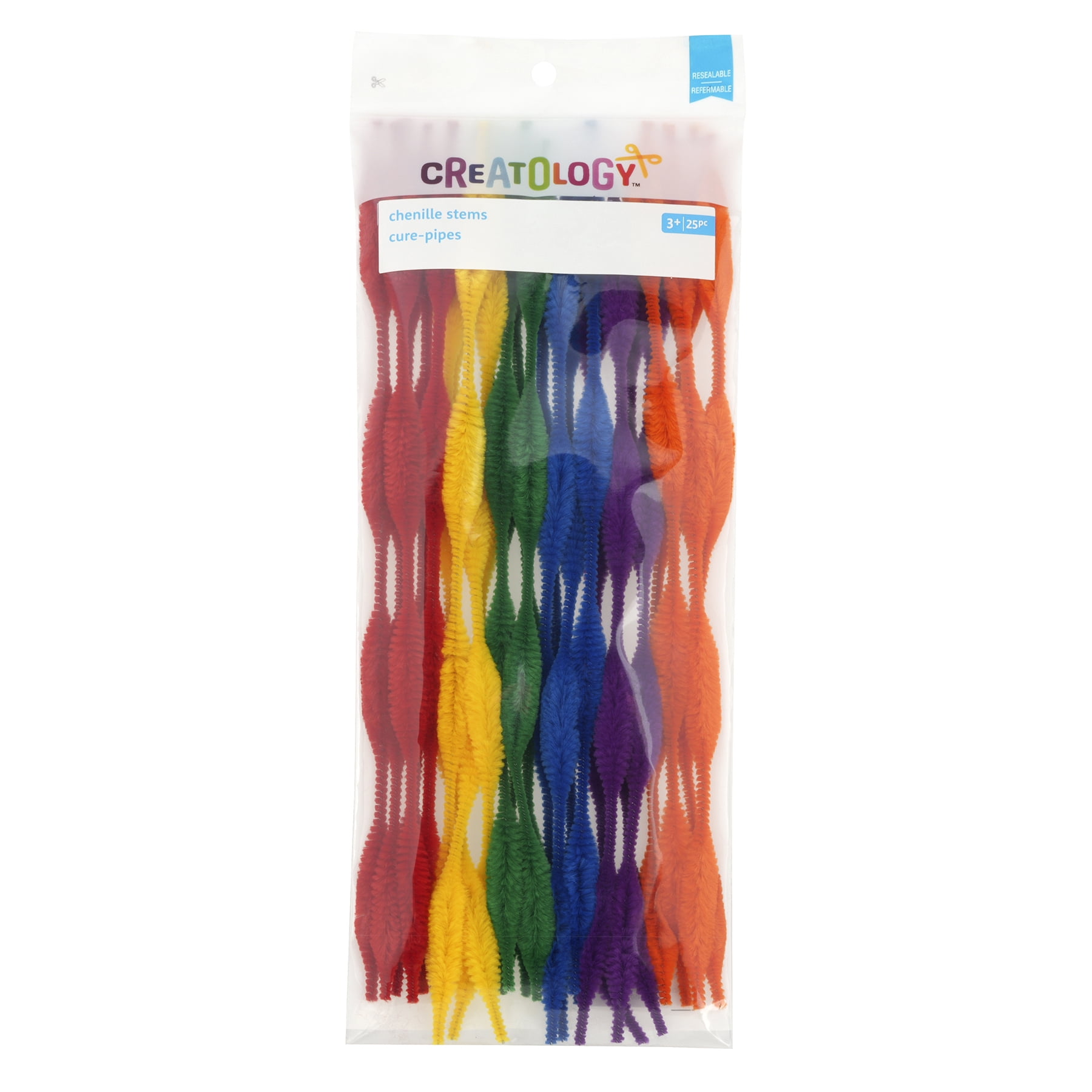Primary Mix Wave Chenille Pipe Cleaners by Creatology – 13mm x 12" Wavy Craft Stems in Bright Assorted Colors for Kids' Crafts & DIY Projects - 24 Pack