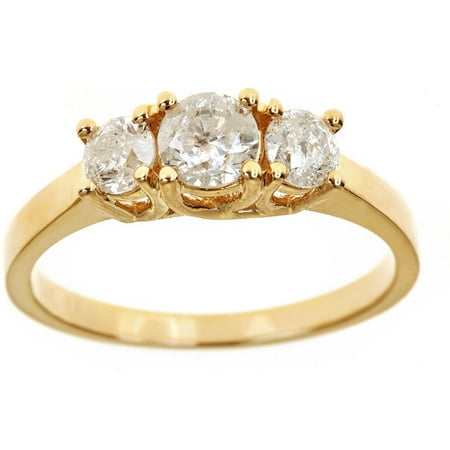 - 1 Carat T.W. Genuine Round White Diamond 14kt Yellow Gold 3 Stone Ring, IGL Certified