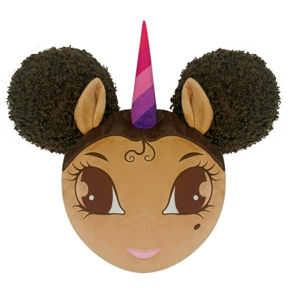 Jumbo Unicorn Pillow with Afro Puffs - Brown with Black Hair - 20 inch
