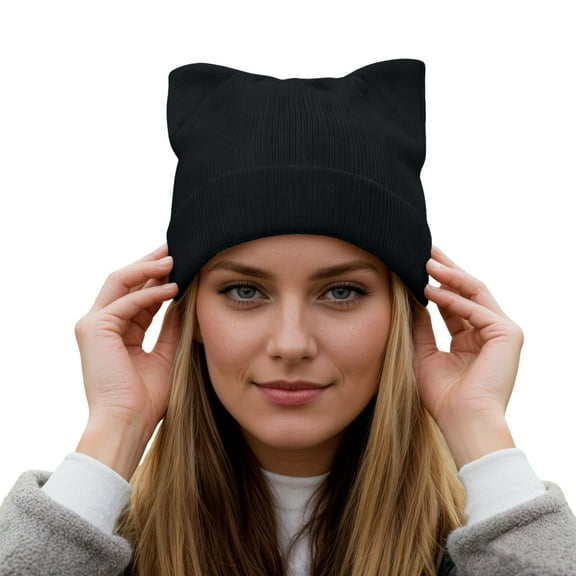 HOWPAY Slouchy Beanie Hats for Women Cute Ear Stretchy Baggy Windproof Solid Color Winter Knitted Pullover Hats for Cold Weather Soft Warm Ski Stocking Cap