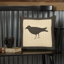 VHC Brands Kettle Grove Pillow Crow 16x16 Country Primitive Bedding Accessory, Country Black and Creme