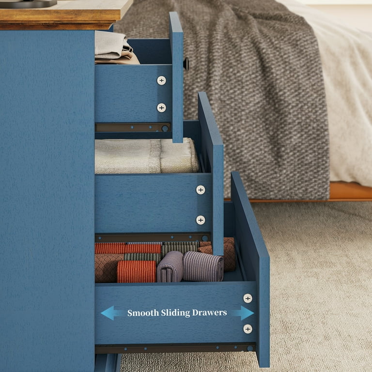 FIAKOA Farmhouse Night Stand with Charging Station, Rustic Bed