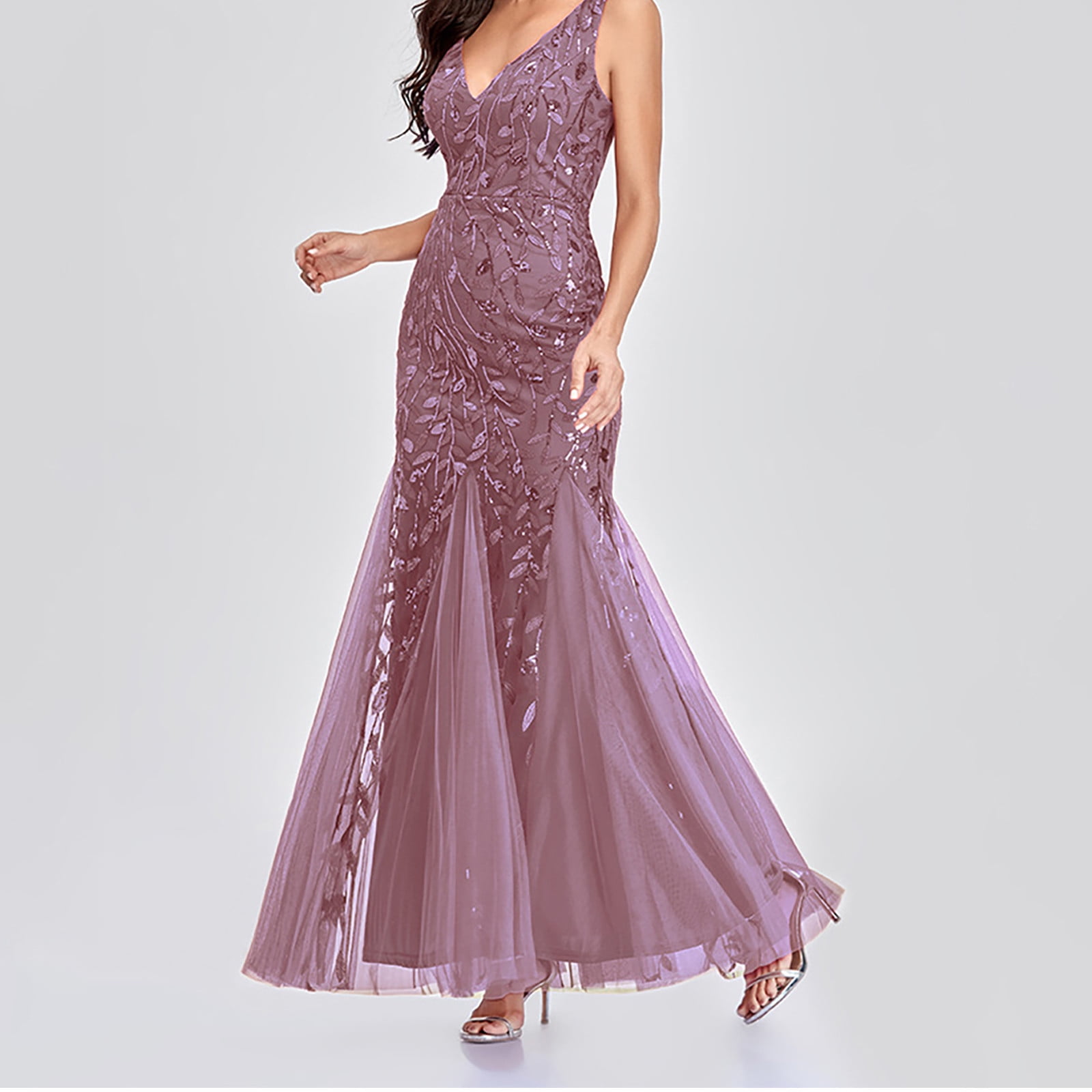 Womens Luxurious Sequins Formal Evening Dress Elegant Sleeveless Mermaid Tulle Floor Lenght Party Cocktail Dresses
