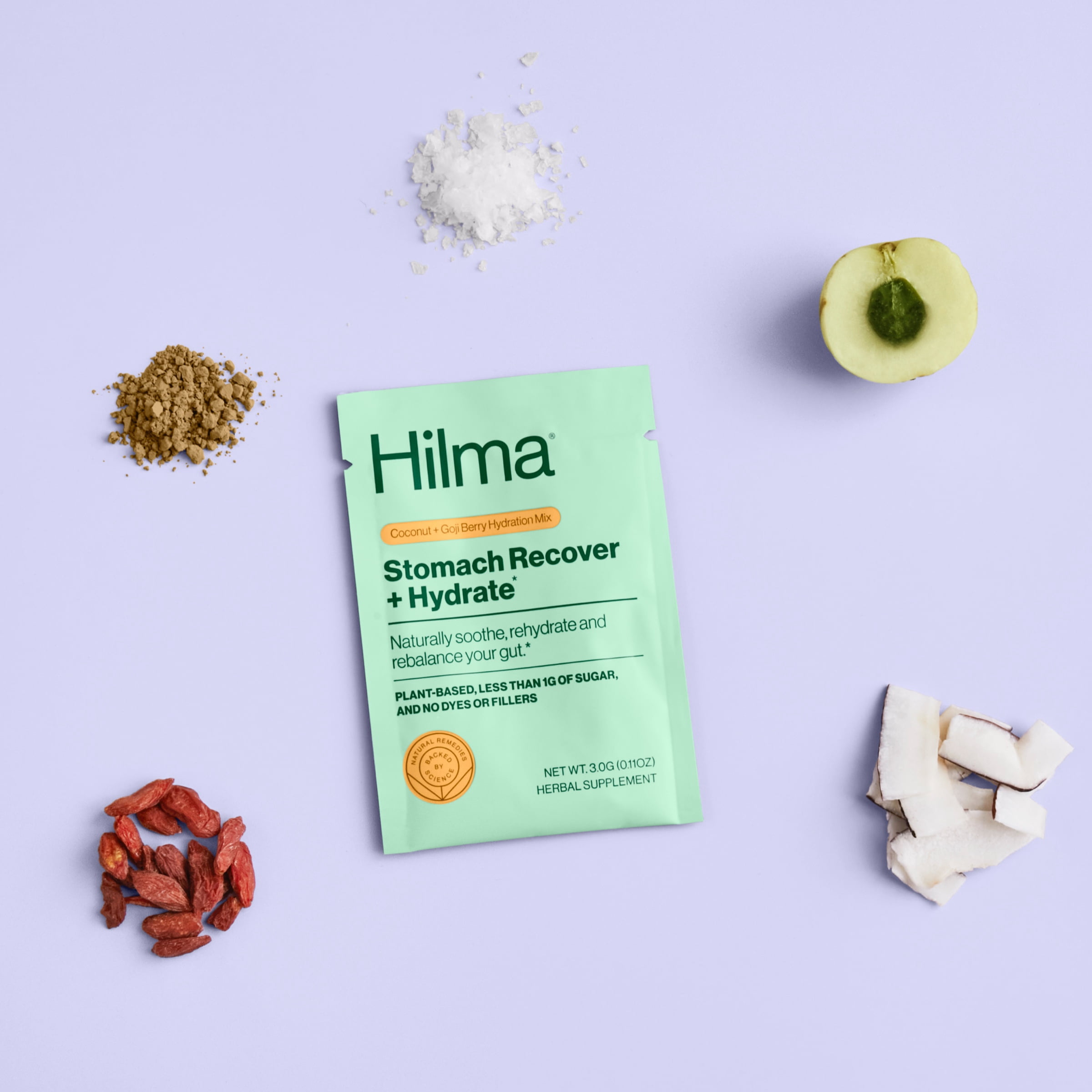 Hilma Stomach Recover and Hydrate Herbal Supplement Vegan Sachets, Natural Hydration Drink Mix, Doctor Formulated, 7 Count
