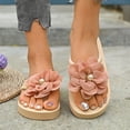 thumbnail image 2 of Rokment Women's Beach Platform Flip Flops Bohemian Flower Lace Bow Memory Foam Dress Slip on Sandals Bride Wedding Casual Flat Thongs Slides Summer Slippers Pink Size 7.5, 2 of 6