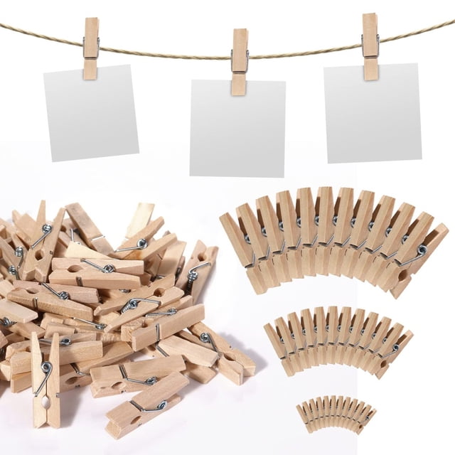Laklulu Svalor 150 piezas mini clips de madera, 2,5/3/3,5 cm pequeños clips de madera, mini pinzas de madera para la ropa, clips decorativos, pequeños clips de madera para fotos, imágenes, collages,
