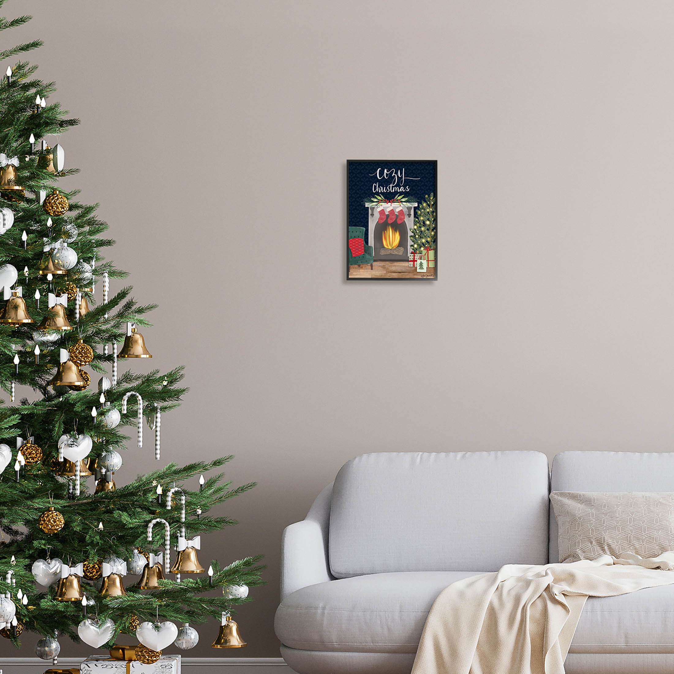 Stupell Industries Cozy Christmas Fireplace Mantle Graphic Art Black Framed Art Print Wall Art, Design by Katie Doucette