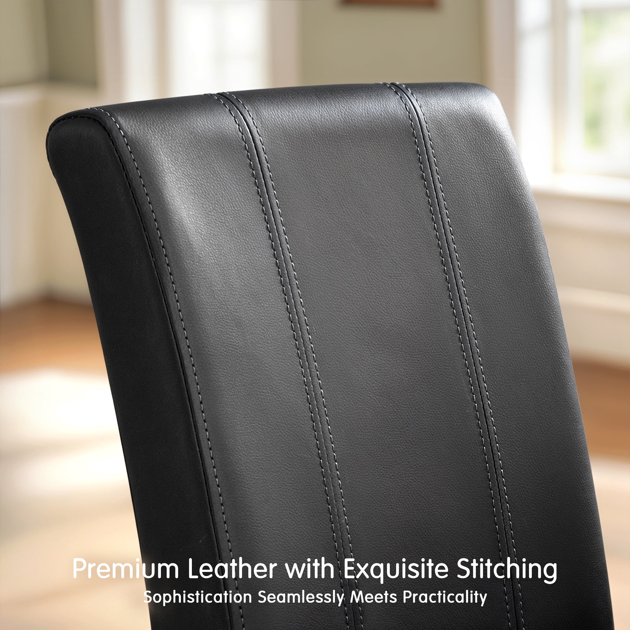 Subrtex Modern Parsons Faux Leather Dining Chairs Set of 2 Upholstered Dining Chairs– Black