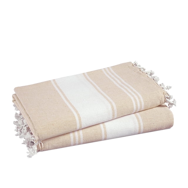 Toalla de playa LANE LINEN, grande, 39 x 71 cm, paquete de 2 unidades, color beige turco