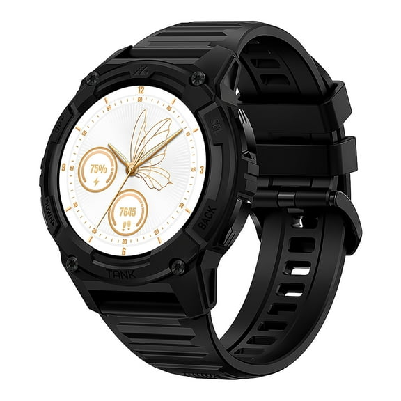 KOSPET TANK S2 1.32-In. AMOLED GPS Smartwatch with Silicone Band (Strawflower Black), P-S001-B