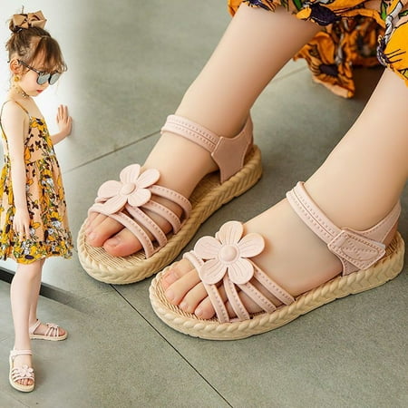 

Summer Children Toddler Baby Girls Flower Laid Up Roman Sandals Shoes Slippers