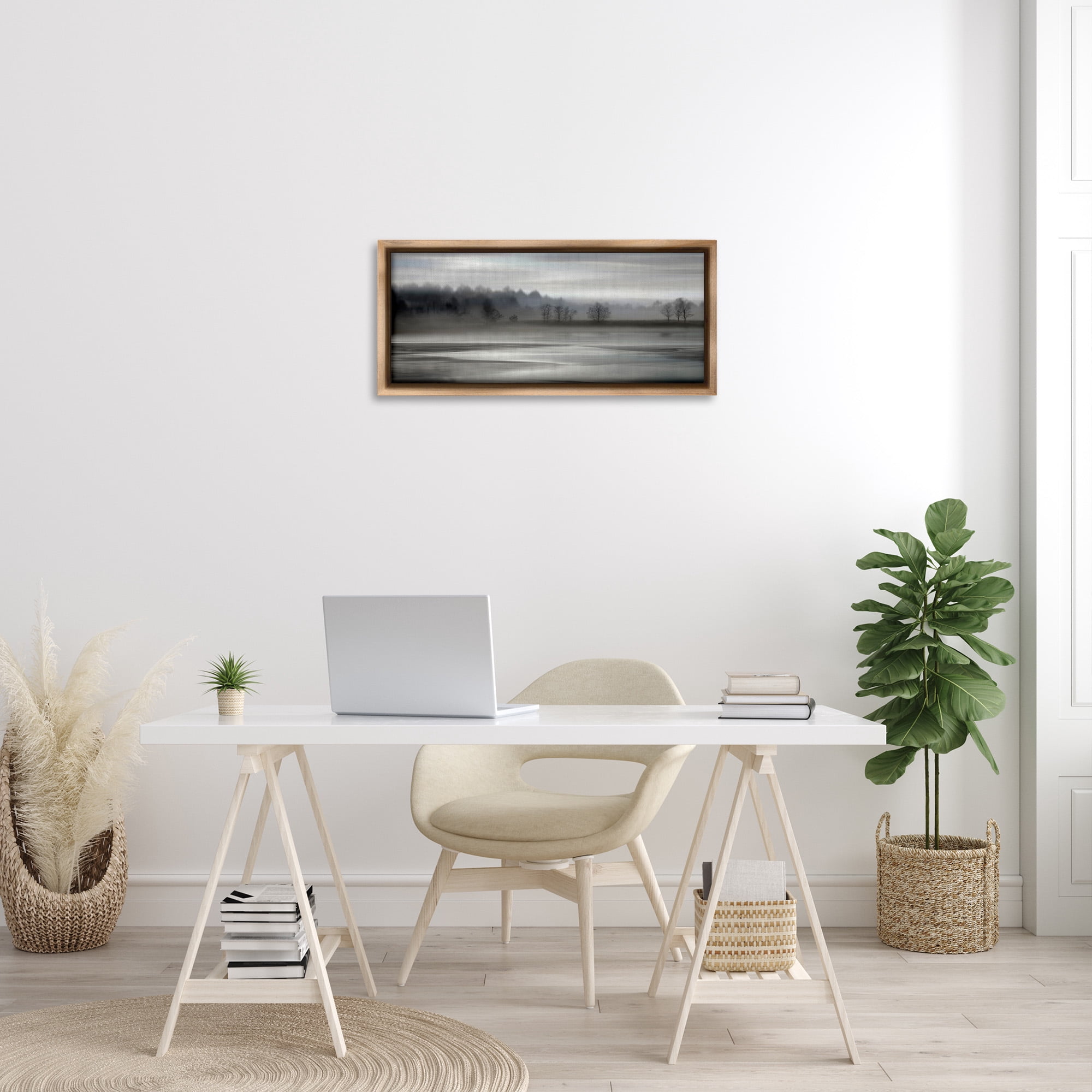 Stupell Industries Grey Nature Landscape Landscape Painting Brown Floater Framed Canvas Art Print Wall Art, 31 x 14