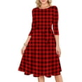 thumbnail image 6 of Women's Cocktail Dress Evening Dress 3/4 Sleeve Plaid Vintage Wedding Guest Dress for Party Banquet Spring Fall,Red,L, 6 of 6