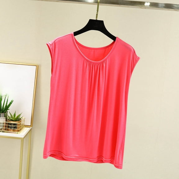 Vrorvz Women's Pajamas Tee Loose Soft Sleeveless Top Summer Shirts Solid Color Comfortable Loungewear Sleepwear