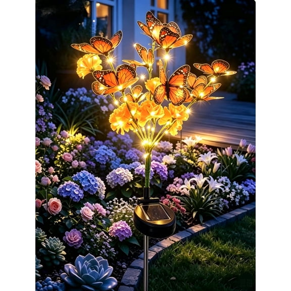 Solar Butterfly Marigold Garden Stake Lights, Waterproof LED Solar Powered Flower Lights, Decorative Butterfly Stake Lamp for Outdoor Yard Pathway Lawn Patio Garden Decoration