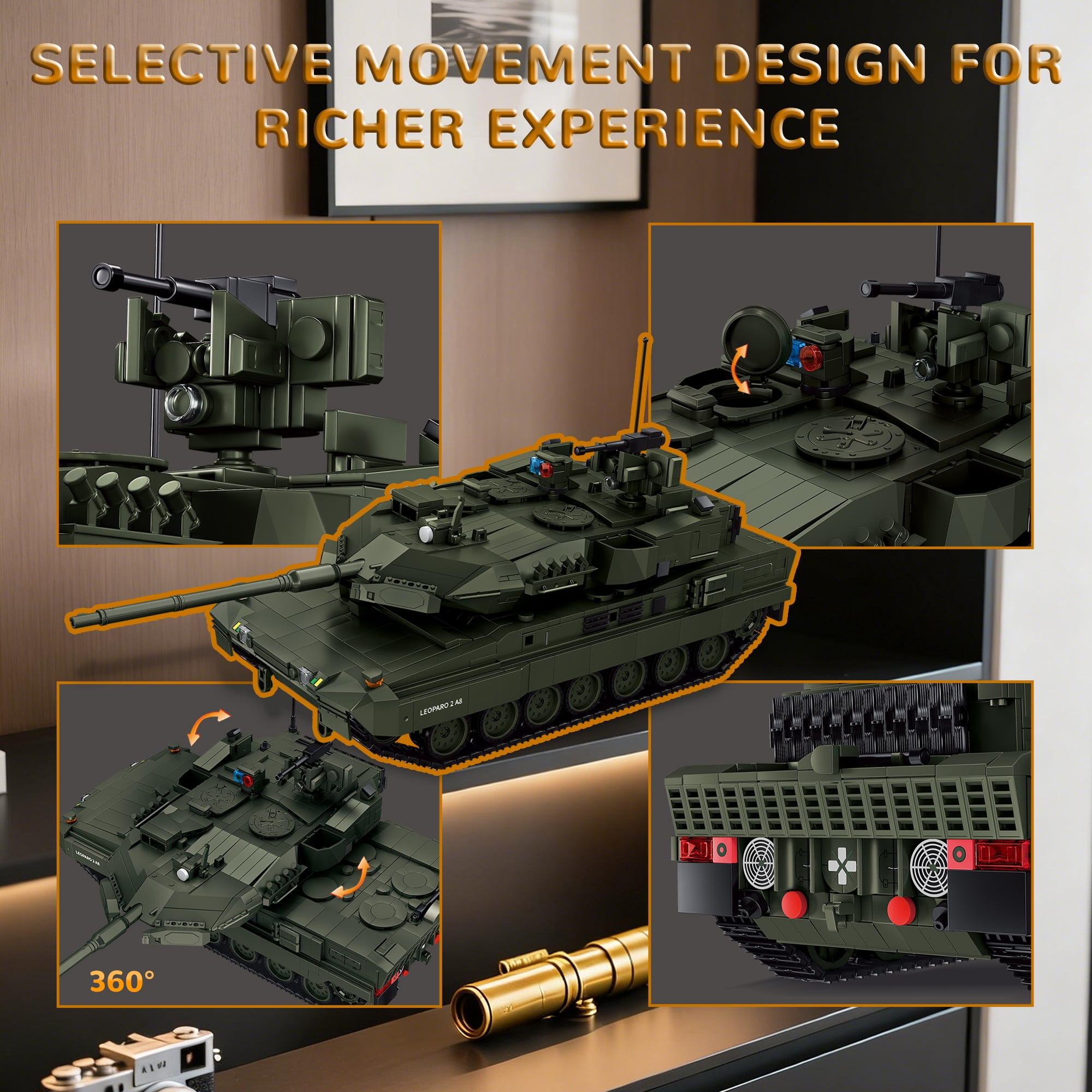 Remocguys Leopard 2 A8 Army Tank Building Sets, Compatible with Lego Military Vehicles Kits Model Collectible for Boys Adults -2306Pcs