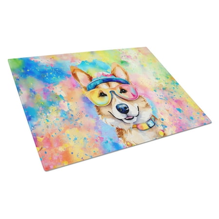 

Corgi Hippie Dawg Glass Cutting Board Large 12 in x 15 in