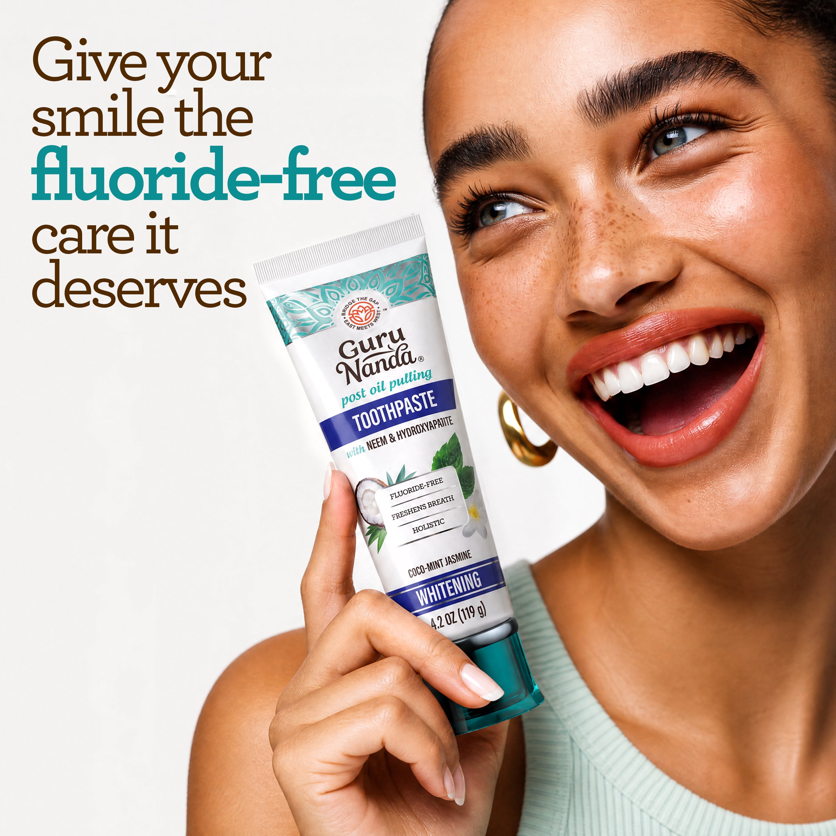 GuruNanda Whitening Hydroxyapatite Toothpaste, Fluoride-Free, CocoMint Jasmine, 4.2 oz
