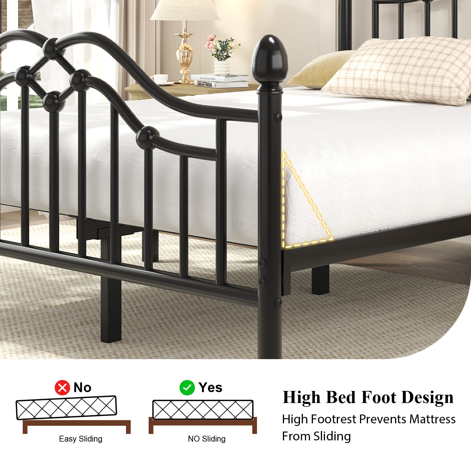 EBERY Queen Metal Platform Bed Frame with Headboard and Footboard, Sturdy Steel Slat Support, Easy Assembly, Black