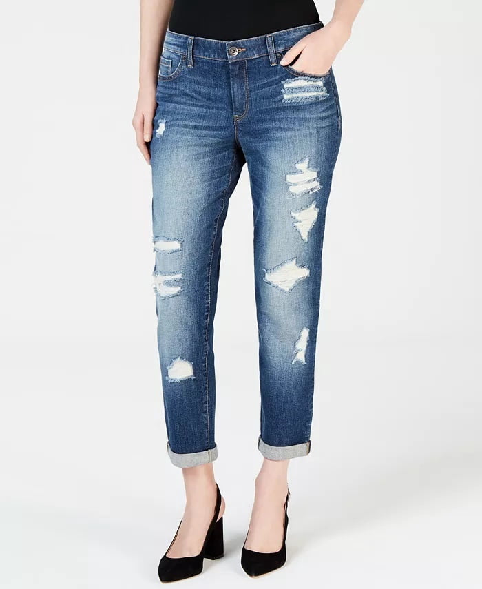 Distressed Boyfriend Jeans Blue 