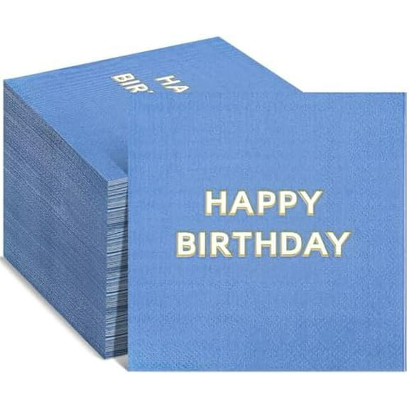200 Pcs Blue Party Napkins Happy Birthday Napkins 5'' Folded Paper Birthday Party Supplies for Men Women Home