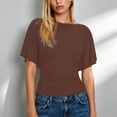 thumbnail image 2 of Cinched Waist Shirts for Women Short Dolman Sleeve Boat Neck Tops Lightweight Casual Blouses Modal Slim Fit Tunics Dressy Casual Outfits Business Trendy Tees Back Tie Bow Tops(Coffee,S), 2 of 9