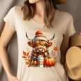 thumbnail image 4 of Highland Cow Tee | Pumpkin Coffee Autumn Shirt | Unisex Casual T-Shirt, Ash, Size M, 4 of 6