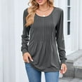 thumbnail image 3 of BLCHUNen Womens Blouses Crew Neck Pullover Long Sleeve Chest Pleated Casual Lightweight Leisure Home Lounge Fall Tops, 3 of 9