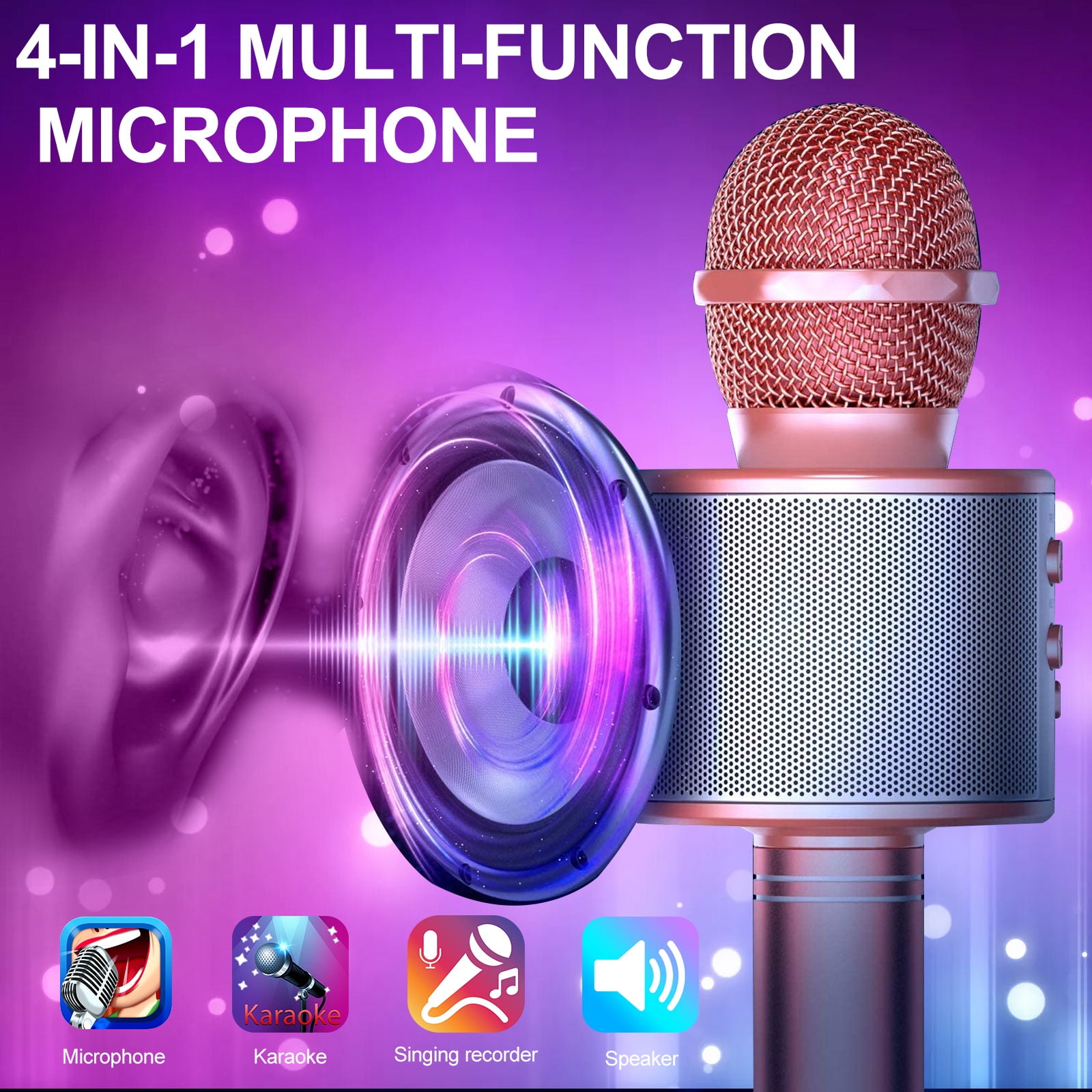 Wireless Karaoke Microphone Portable for Home KTV/Outdoor Party/Singing/Recording,Compatible with iPhone/Android/iPad/PC Voice Changer Bluetooth Karaoke Microphone，YKSINX 4-in-1 Speaker Recorder 