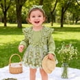 thumbnail image 4 of Xyant Baby Girl Romper Dress Embroidery Lace Flowers Baby Dress Romper Fall Winter Festival Clothes with Headband (Green,1-3 Months), 4 of 5