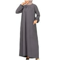 thumbnail image 2 of Qiopertar Robe à Manches Longues Col Rond Confort Polyvalent Couleur Unie pour Femmes en Solde à Moins de 5$ en Solde, 2 of 8