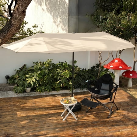 Autlaycil 13 FT Beige Patio Umbrella and Base,Extra Large Umbrella with Crank, for Outdoor, Market, Beach, Garden, Yard, Party