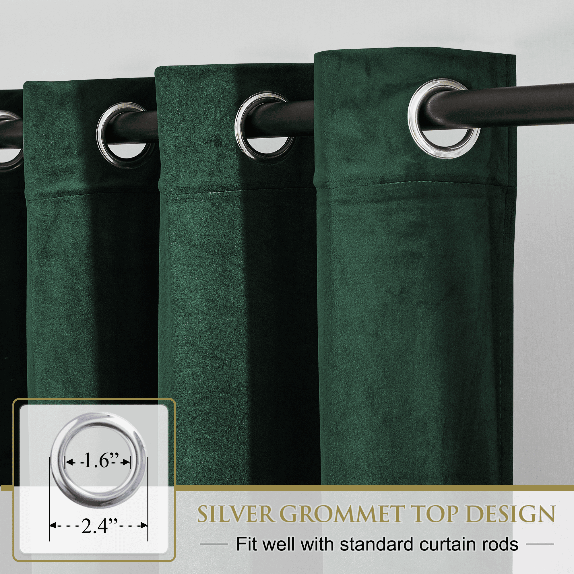 StangH Dark Green Velvet Curtains 108 - Extra Long Grommet Blackout Sliding Door Curtain Panels Privacy Assured Room Divider Curtains for Temporary Office / Shared Space, W52 x L108, 2 Panels
