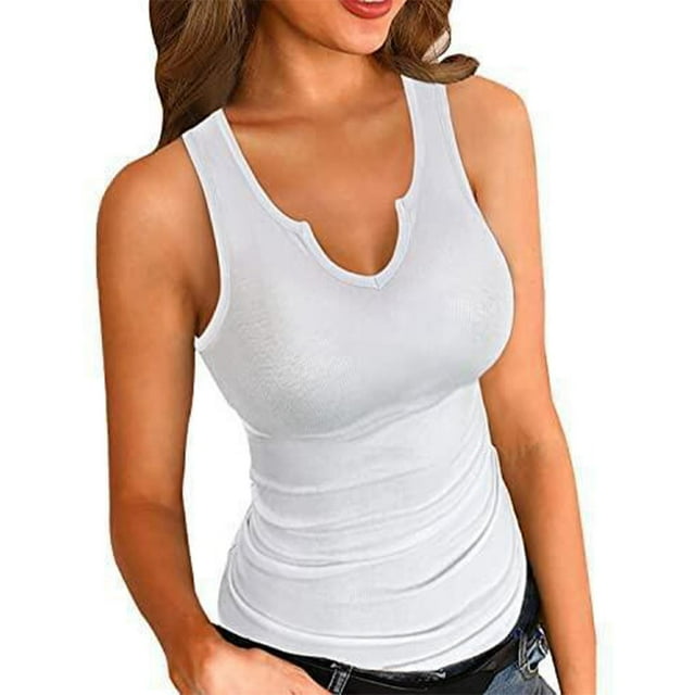 Playeras,Blusas y Tops,Ropa para Mujer Más Tamaño Camisetas Sin Mangas Para Las Mujeres Blusa sin mangas de verano para mujer Camisetas sin mangas casuales ajustadas para mujer (White, S)