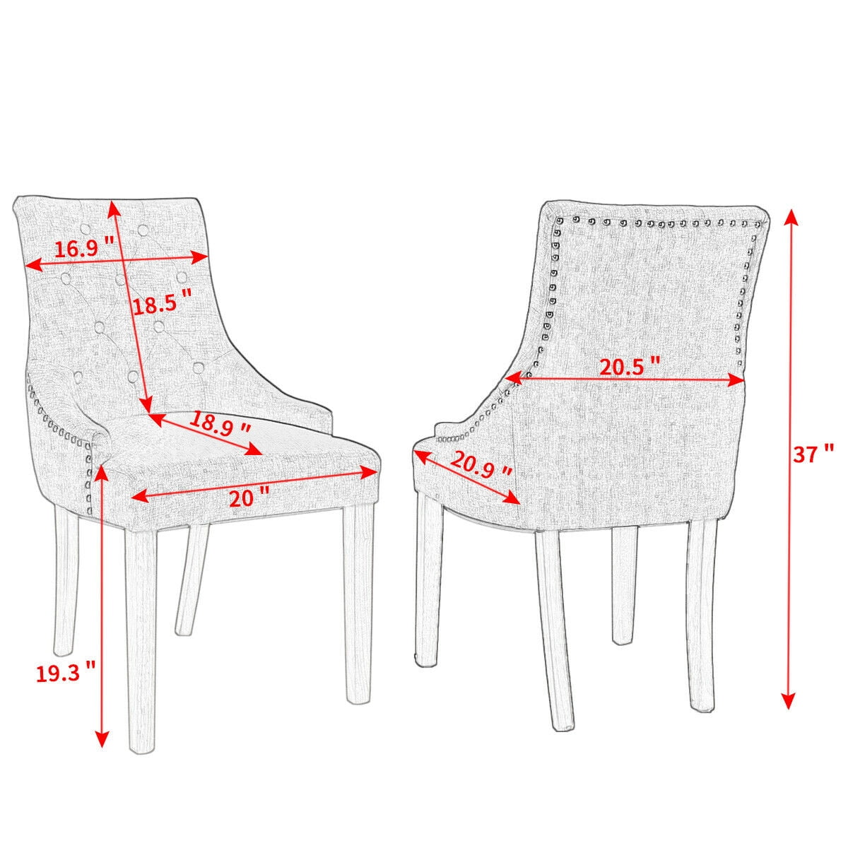 Kepooman Mid-century Dining Chairs Set of 2, Fabric Upholstery Tufted Buttons Dining Chairs for Kitchen - Gray Kepooman Mid-century Dining Chairs Set of 2, Fabric Upholstery Tufted Buttons Dining Chairs for Kitchen - Gray