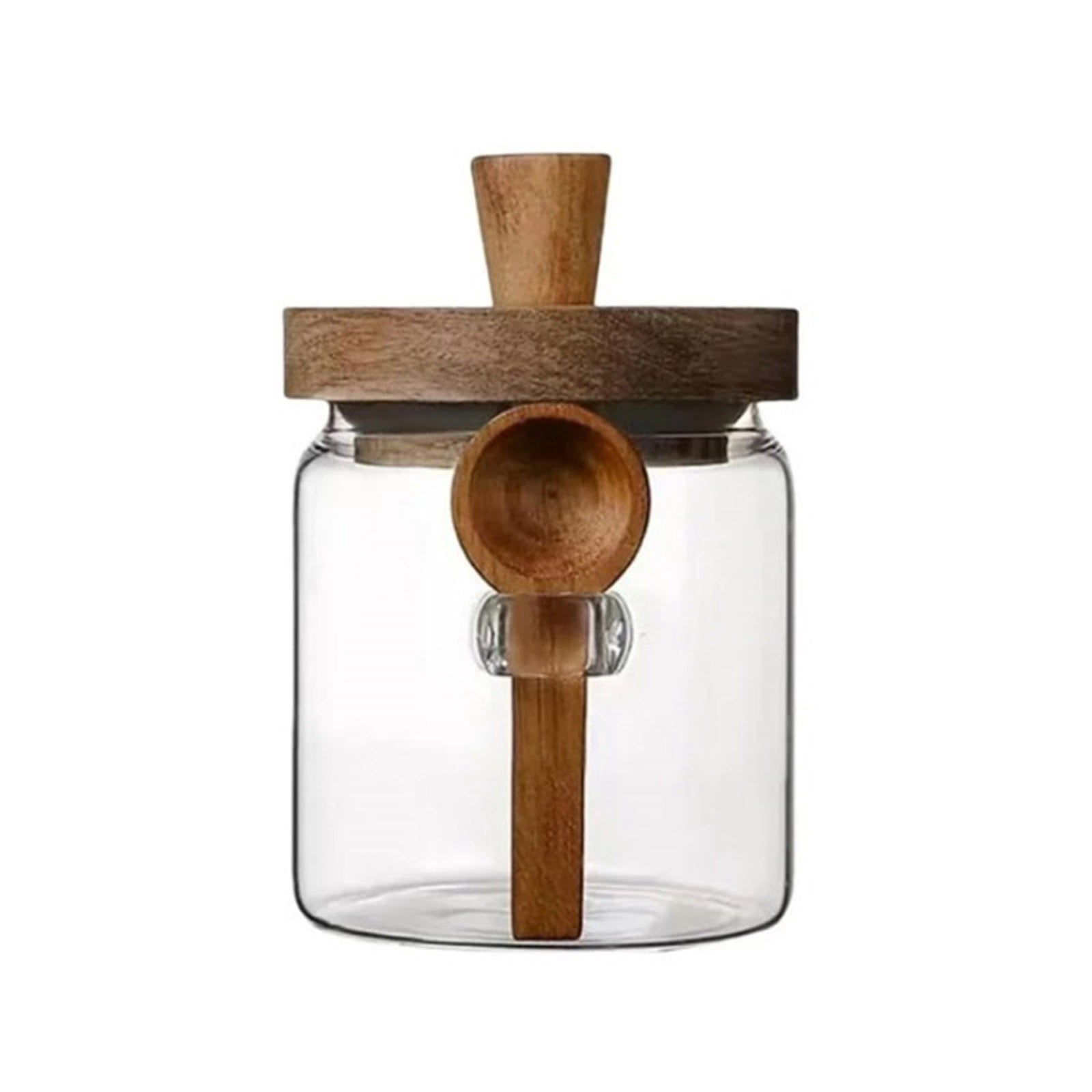 MOPOOR Airtight Glass Food Storage Jars, Clear Glass Food Storage Container with Sealing Wooden Lid, Stackable Spice Jar, Round Kitchen Canister for Sugar, Tea, Coffee bean, Pasta, Oat