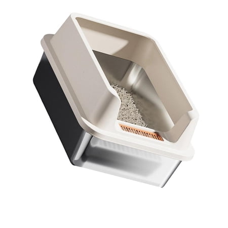 Mxhcet Well Ventilated Semi Enclosed Stainless Steel Cats Litter Box Deep Basins Prevents Scatter Metal Construction for Pet