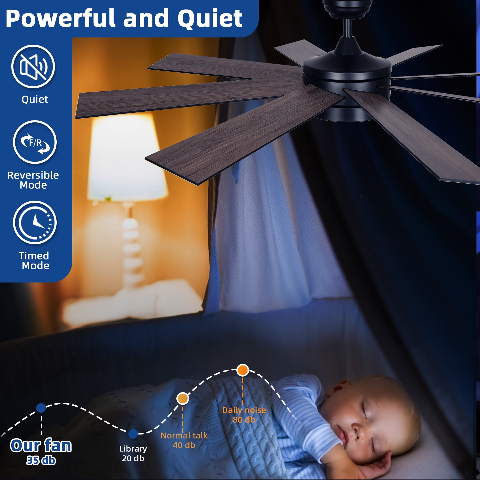 Dextrus 60'' Modern Black Ceiling Fan Light Remote Control Smart App Compatible with Alexa