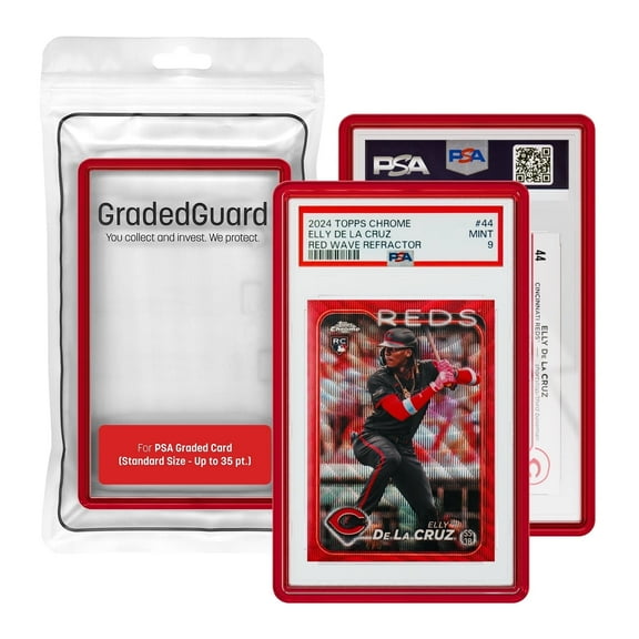 GradedGuard Jewel Case PSA Card Slab Protector, Translucent Vibrant Color Frame, Standard Size, Drop & Scratch Proof Holder for Graded Sports TCG Cards - Ruby
