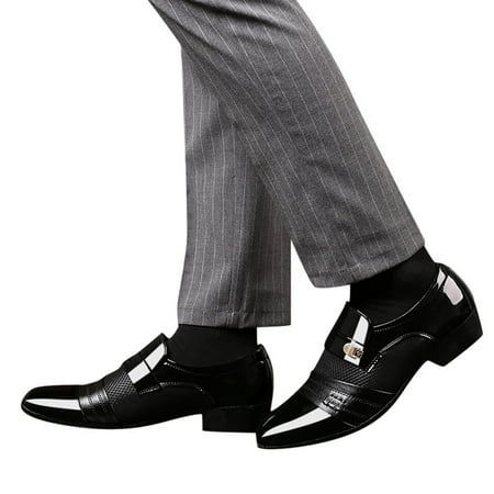 Mens Patent Leather Tuxedo Dress Shoes Classic Business Formal Oxford Shoes Non Slip Block Soled Work Shoes