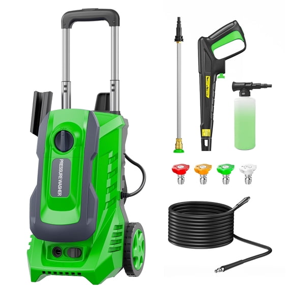 Electric Pressure Washer 4800 PSI 2.9 GPM with Long Power Cord and Hose Plus Foam Tank and Four Spray Nozzles for Effective Patio and Car Cleaning