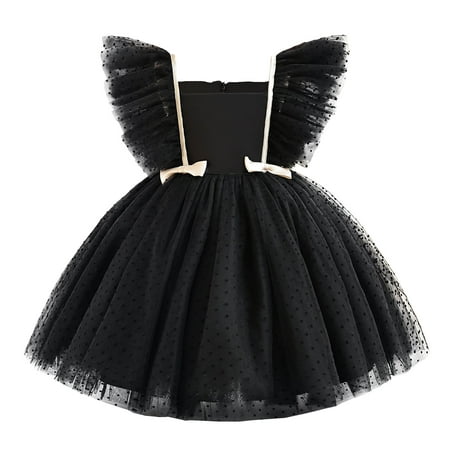 

Lovskoo Toddler Girl Princess Dress Net Yarn Embroidery Rhinestone Ruffled Sleeve Bowknot Birthday Party Gown Long Dresses for 6 Months-5 Yeras Baby Clothes Black