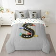 thumbnail image 2 of Manfei Monogrammed S Theme 7 Pieces Bedding Comforter Set,Gray Black Full Bedding Set,Multicolor Cartoon Sport Car Fitted Sheet Flat Sheet For Boys Teens,Ultra Soft Bedroom Decor Reversible, 2 of 8