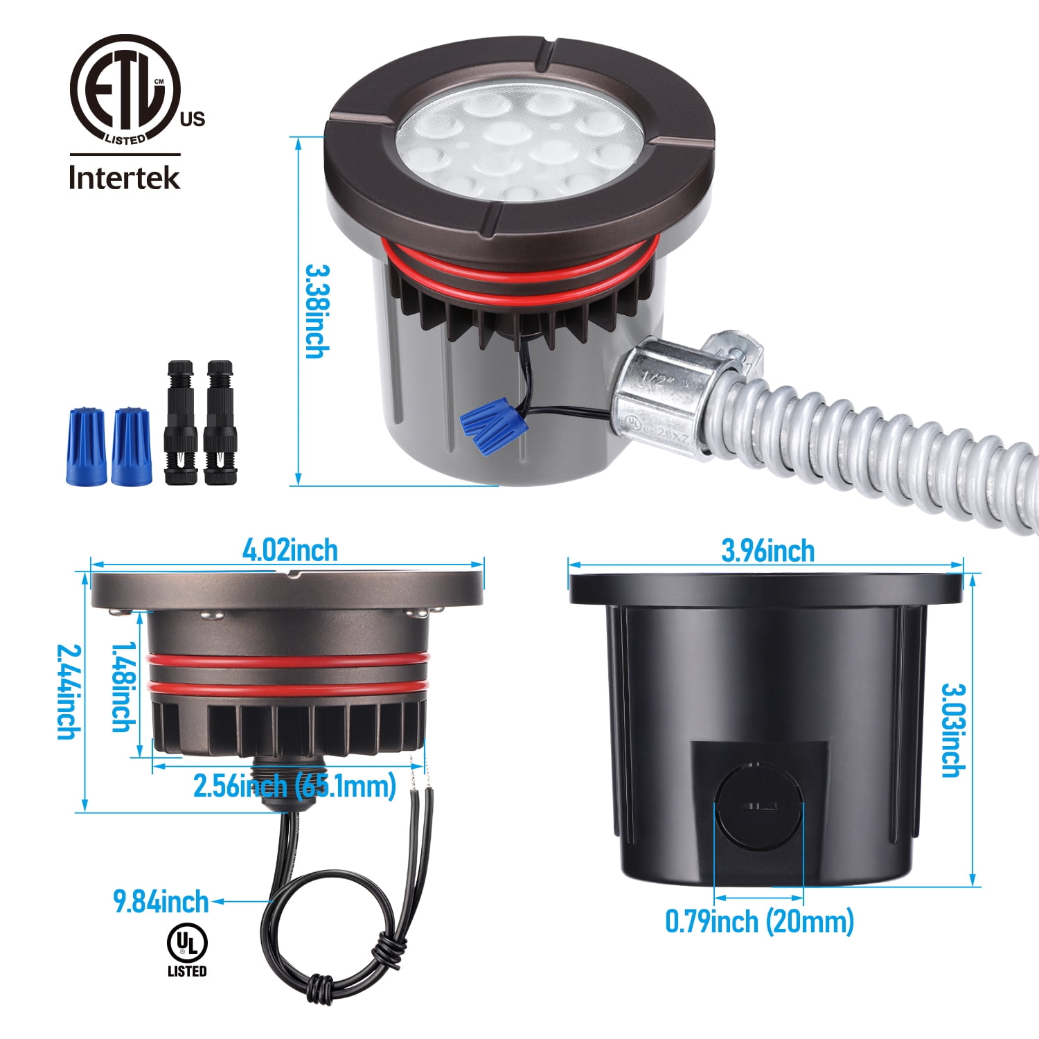 12 Pack LED In-Ground Lawn Well Lights, 1800K/2700K/3000K/4000K/5000K Selectable, IP67 Waterproof