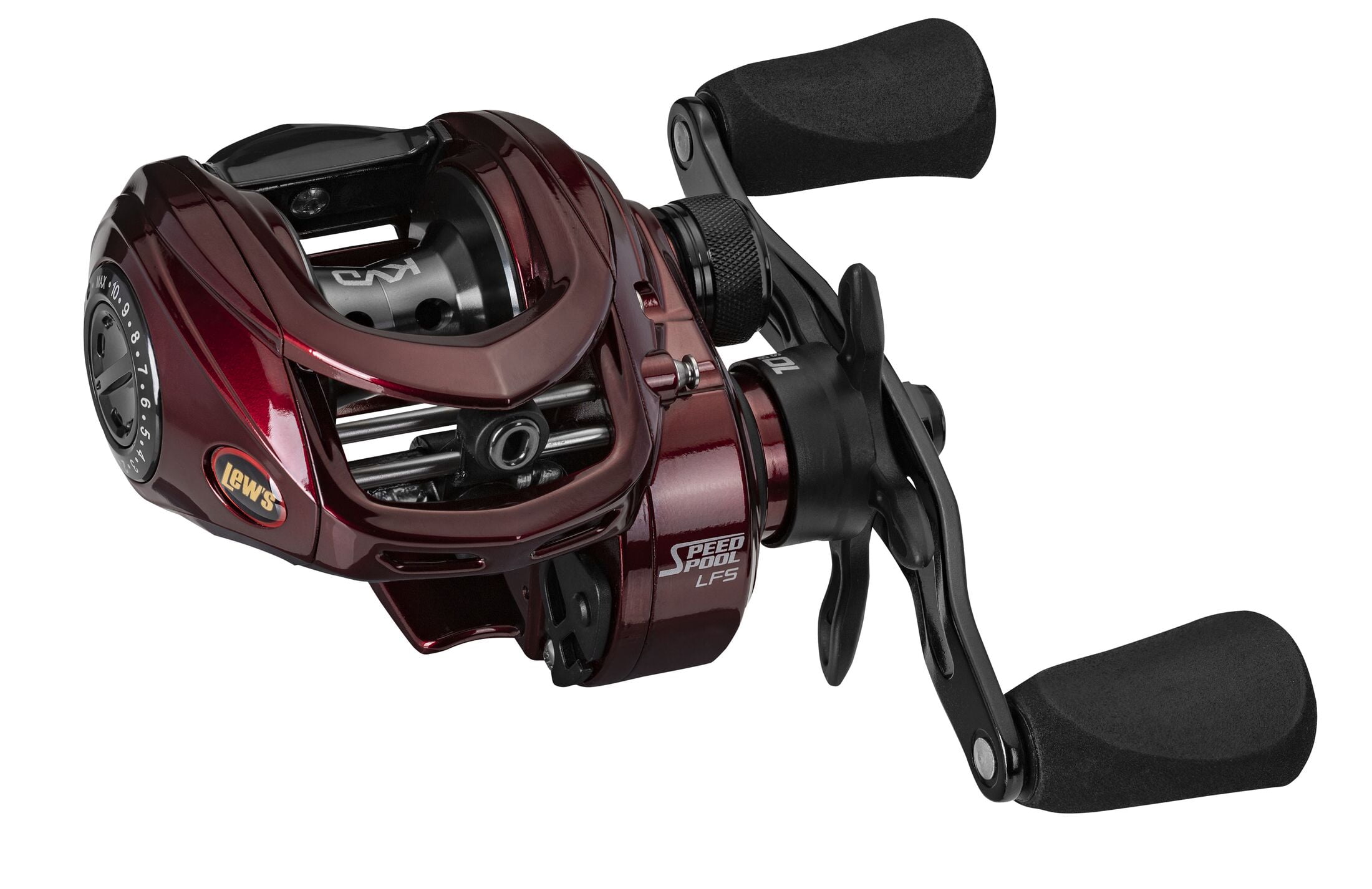 Lew's KVD Baitcast Fishing Reel, 7.5:1 Gear Ratio, Left-Hand Retrieve, Burgundy