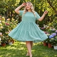 thumbnail image 4 of Agnes Orinda Women's Plus Size Gingham Dresses Tiered Crew Neck Short Sleeve Summer Casual Midi Plaid Dress 3X Green, 4 of 8
