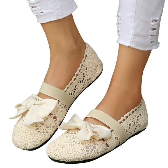 Womens Lace Ballet Flats Fashion Casual Bow Woven Beach Mary Jane Dress Shoes Slip on Walking Loafers